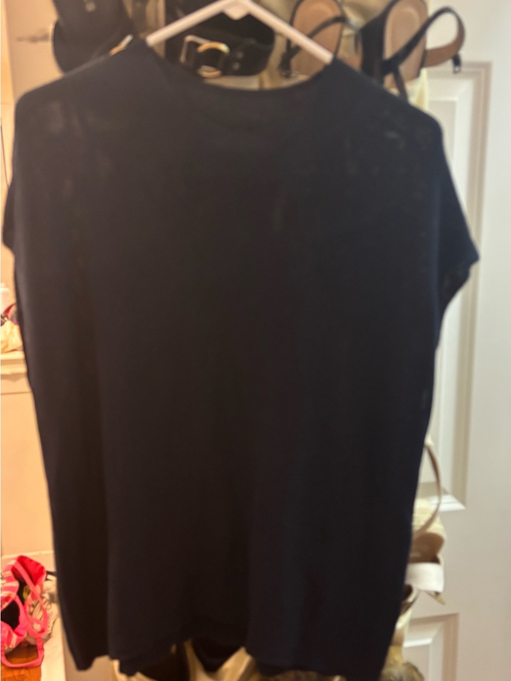 Classic Women's Short Sleeve Crewneck sweater- Navy Blue M/L